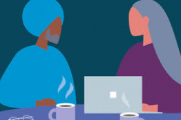 Image of people having cup of tea inside