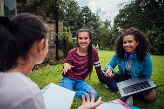 Teen girls discussions outdoors